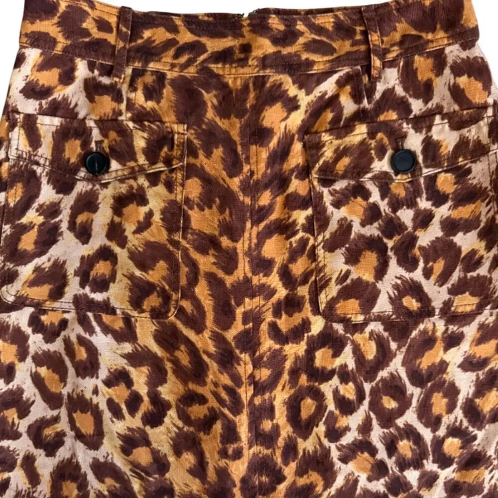 Kate Spade Panthera Brown and Orange Leopard Midi Skirt Size 8